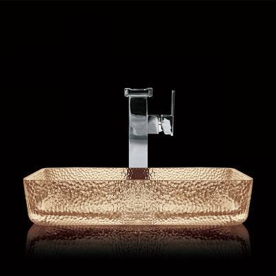 China Light Tea Toilet Hand Wash Basin Crystal Vessel Rectangular Bathroom Sink for sale