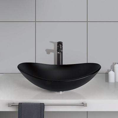 China Ingot Shape Acid Matt Black Vanity Basin Bathroom 540mm Length Tempered Glass Easy Clean for sale