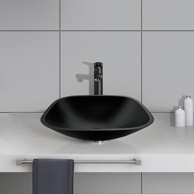 China Acid Matt Square Bowl Bathroom Sink Table Top Black Tempered Glass Anti Rust Countertop for sale