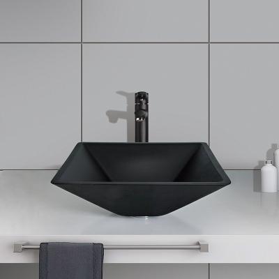 中国 142mm酸のマットの黒の洗面器の正方形の漏斗形の緩和された浴室 販売のため
