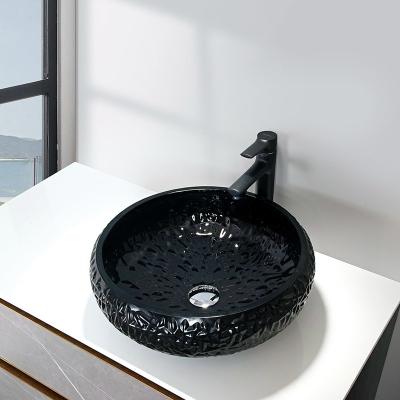 China 440mm Height Black Bathroom Vessel Sink Round Lacquered Exterior Crystal Ball Shape for sale