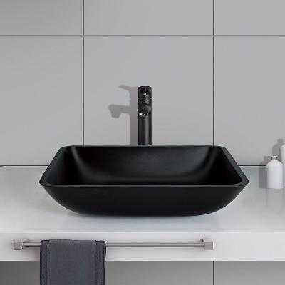 China Frosted Crystal Stone Bathroom Wash Basins Rectangular Black Matte Vessel Sink for sale