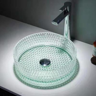 China Bacias de vidro cilíndricas H112mm da embarcação, arte luz da bacia de lavagem de 14 polegadas - verde à venda