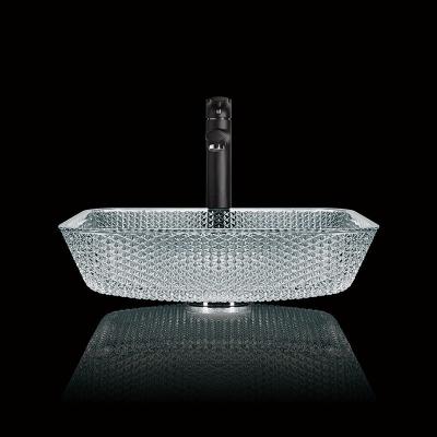 China 400mm Length Countertop Vanity Sinks Crystal Clear Glass Vessel Diamond Square for sale