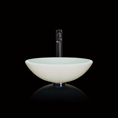 China White Tempered Glass Basin Bowl Deep Countertop 380mm Length 132mm Height Round for sale