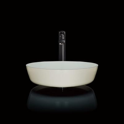 China 110mm Height Glass Basin Bowl 420mm Length Textured Round White Vessel Sink for sale