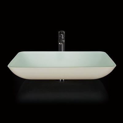 China Lacquered Bathroom Wash Basins 18 Inch Tempered Glass Sink White Rectangular for sale