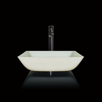 China Super Clear Bathroom Wash Basins Tempered Glass White Seamless Square Sink Bowl for sale
