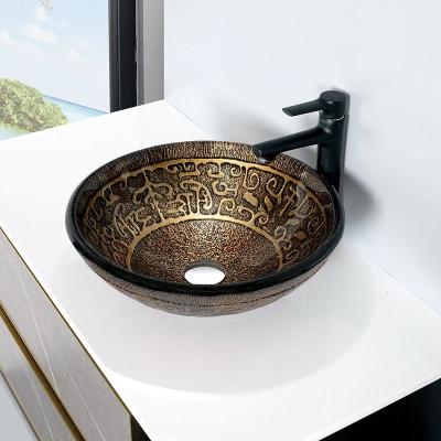 China Brown Tempered Glass Sink Vanity Round 45mm 12mm Bathroom Countertop for sale