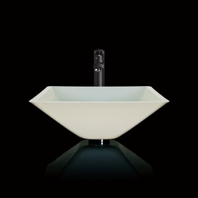 China Funnel Shaped Bathroom Wash Basins Lacquered Tempered Glass White Bathroom Sink Bowl for sale