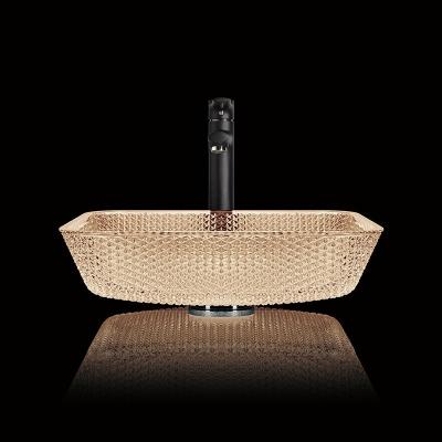 China 105mm Height Modern Hand Wash Sink Lacquered Light Tea Color Square Counter Top Basins for sale