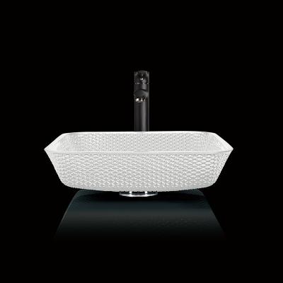 China 12mm Countertop Vanity Sinks Crystal Square Vessel Bathroom Scratch Resistant White for sale