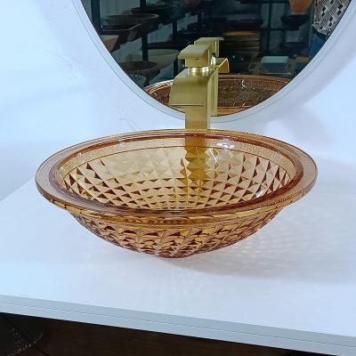 China Vanity Artistic Round Basin Bowl Italian Design Amber Glass Vessel Sink for sale