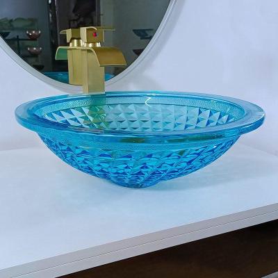 China El cuarto de baño azul artístico del buque hunde el océano Crystal Round Shape Vanity Sink en venta