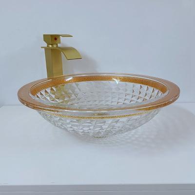 China Gold Edge Colorful Wash Basin 450mm Diamond Deep Vessel Cone Shape Elegant for sale