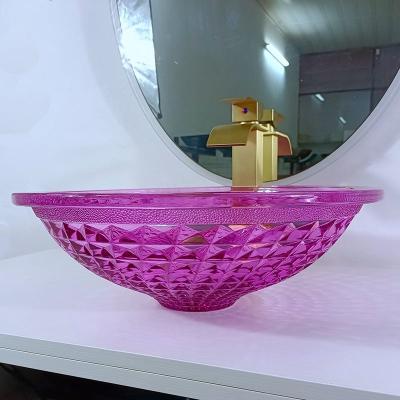 China Crystal Glass 12mm Purple Glass Sink Bowl For Restroom 140mm Height Modern for sale