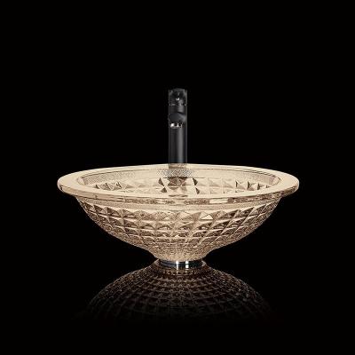 China Champagne Crystal Wash Basins Circular Wash Hand Home Bathroom Funnel Shape for sale