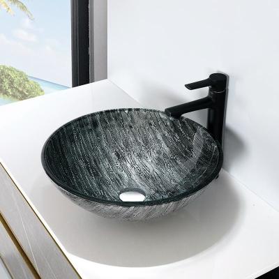 China Engraving Round Table Top Wash Basin Black Bathroom Sink Hand Drawing for sale
