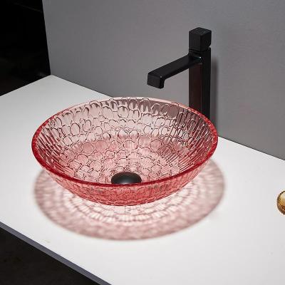 China Encimera Crystal Wash Basins Bathroom Glass del color rojo moderno en venta