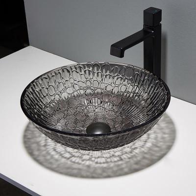 China Lacquered Corner Cabinet Crystal Wash Basins Black Round Modern Designed for sale