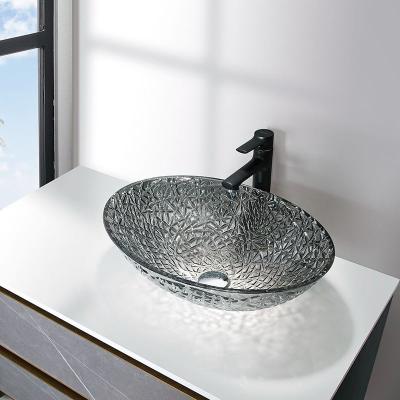 China Bacia cromada da bacia de lavagem do banheiro acima do cristal moderno de prata oval contrário à venda