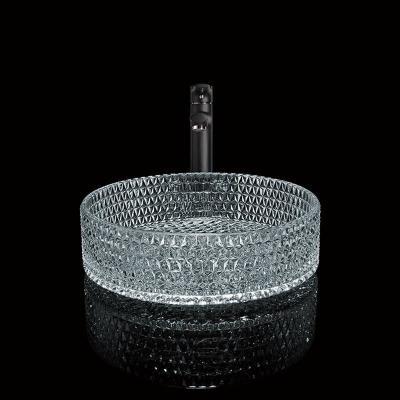 China 395mm Round Glass Wash Basin Hand Wash 45mm Dia No Hole For Hotel Bathroom for sale