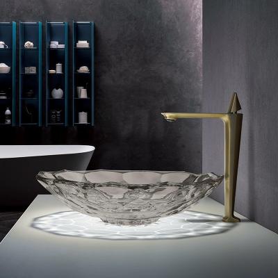 中国 12インチの透明な灰色のガラス洗面器、ホテルのための浴室の虚栄心の流し 販売のため