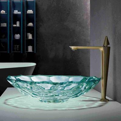 China Clear Bathroom Glass Wash Basin Green Color Latest Style OEM for sale
