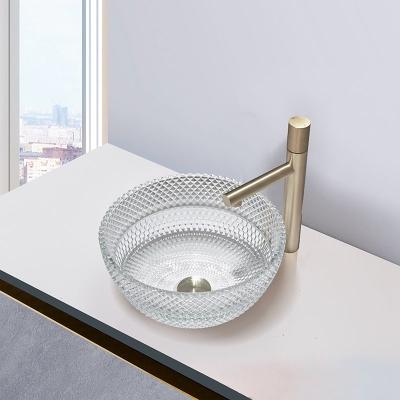 China Crystal Clear Glass Vessel Basins Calathiform Bathroom Countertop Sinks for sale