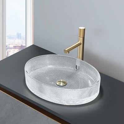 China European Style Oval Shaped Glass Vessel Basins Crystal Clear Sink Oval Shaped for sale