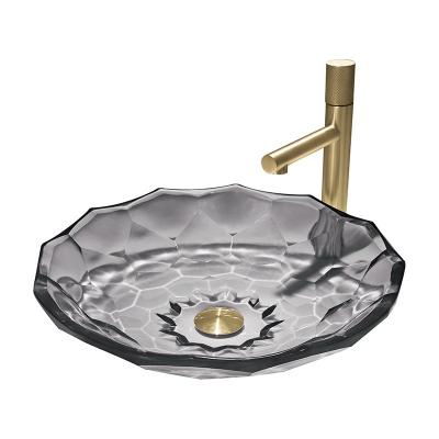 China Modern Ball Shaped Glass Wash Basin Light Gray Color Vessel Sinks Pop Up Drain for sale