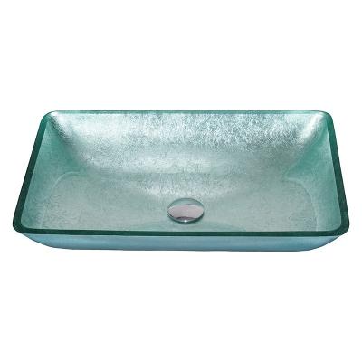 China Silver Tempered Bath Wash Basins Glass Bowl Rectangular Table Top Solid for sale