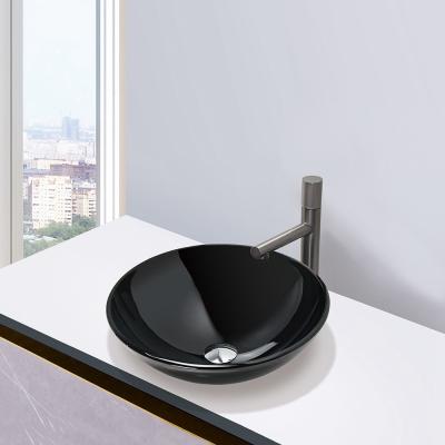 China 420mm Tempered Glass Sink Black Bathroom Countertop Wash Basins for sale