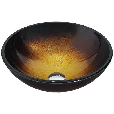 China Bathroom Tempered Glass Vessel Sink Gradient Brown Round Wash Basin Bowl for sale