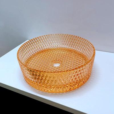 中国 Diamond Shape Crystal Vessel Sink Orange Color Table Top Wash Basin 販売のため
