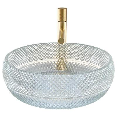 China 12mm Thickness Crystal Clear Glass Vessel Basins For Office Art Deco Round Shape for sale