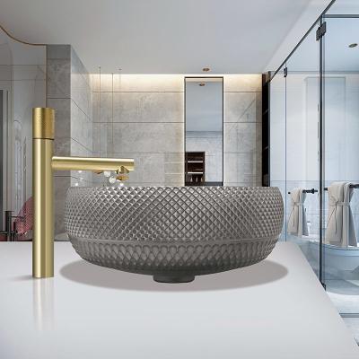 China Dark Grey Crystal Glass Vessel Sinks Bathroom Vanity Wash Sink Above Counter for sale