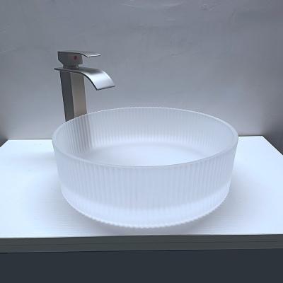 China Acid Matt Crystal Glass Wash Basin Vertical Stripes Diecasting Countertop Bathroom Sinks for sale