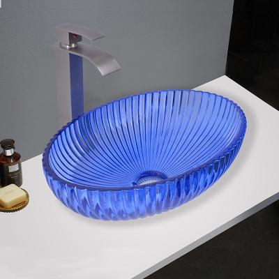 China Luxury Glass Vessel Basins No Overflow No Hole Faucet Mounting Countertop Mounted Wash Basins for sale