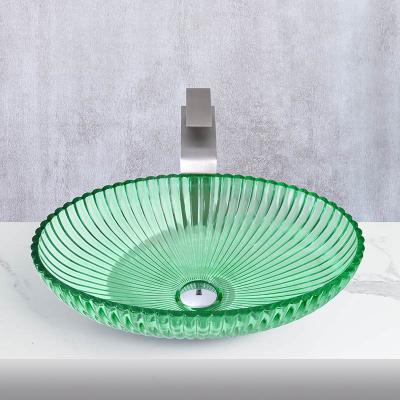 China Oval Shape Modern Glass Vessel Basins Countertop Mounted Vanity Sinks à venda