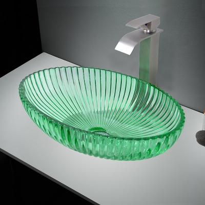 China Transparent Green Glass Vessel Basins Cabinet Sink For Bathroom Decoration en venta