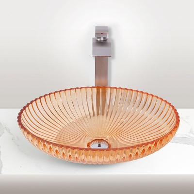 China Unique Transparent Painted Glass Vessel Basins 1.77 Inch Drain  Bathroom Sink zu verkaufen