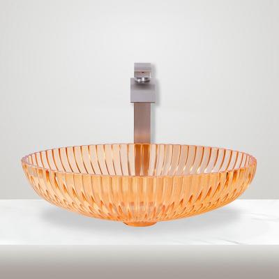 Chine Countertop Mounted Glass Vessel Basins Made Of Glass For Bathroom Sink 530mm à vendre