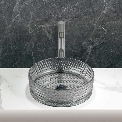 China Countertop Mounted Glass Washing Basin No Overflow Round Bathroom Sink à venda