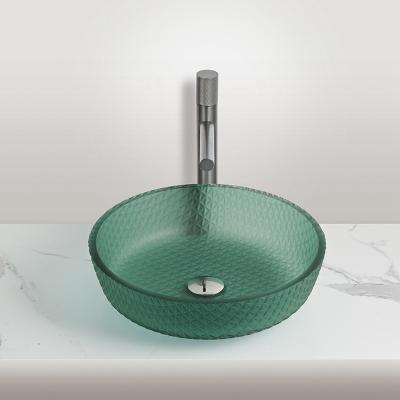 China Matt Green Bathroom Wash Basins With Faucet No Overflow Vanity Countertop Vessel Sinks for sale