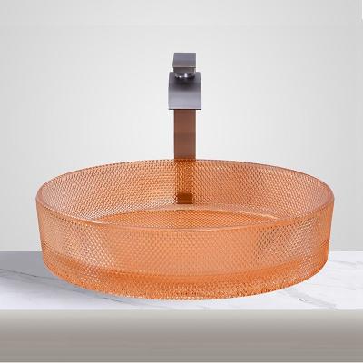 China Oval Shaped Glass Vessel Basins Modern Orange Color Bathroom Vessel Sinks for sale