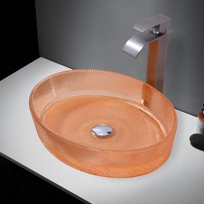 China Clear Orange Glass Vessel Basins 12mm Thickness For Modern Bathrooms zu verkaufen