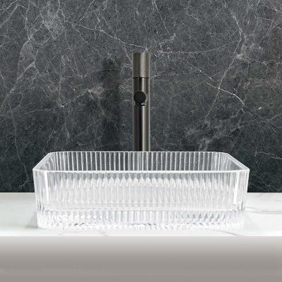 China Square Shape 1 Hole Glass Vessel Basins 12mm Thickness With Pop Up Drain for sale