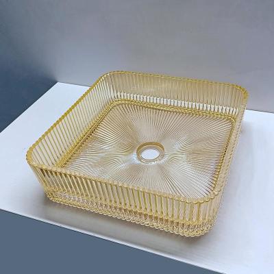 China Square Shape Glass Wash Basin In Electroplated Gold Color Countertop Sinks for sale