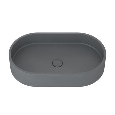 China Oval Shaped Concrete Wash Basin For Long Lasting Performance Blue Ashes Color for sale